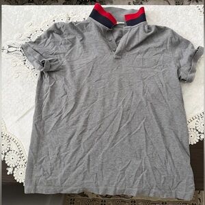 Moncler Gray Polo with Red and Blue Accents